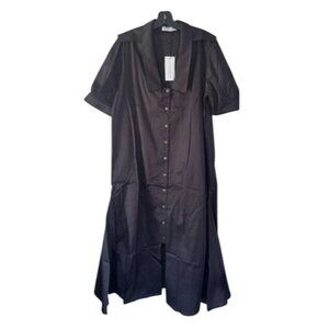 Harshman Black Vicky Dress L 100% Cotton Short Sleeve Collared Button-Down Midi